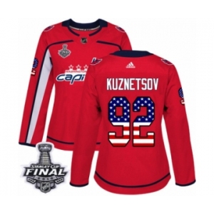 Women's Adidas Washington Capitals #92 Evgeny Kuznetsov Authentic Red USA Flag Fashion 2018 Stanley Cup Final NHL Jersey