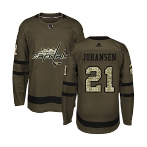 Youth Adidas Washington Capitals #21 Lucas Johansen Authentic Green Salute to Service NHL Jersey
