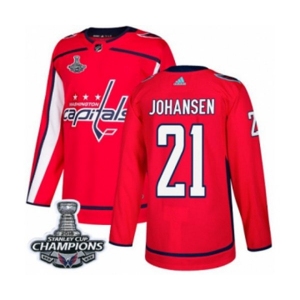 Youth Adidas Washington Capitals #21 Lucas Johansen Authentic Red Home 2018 Stanley Cup Final Champions NHL Jersey