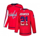 Youth Adidas Washington Capitals #21 Lucas Johansen Authentic Red USA Flag Fashion NHL Jersey