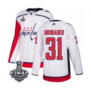 Youth Adidas Washington Capitals #31 Philipp Grubauer Authentic White Away 2018 Stanley Cup Final NHL Jersey