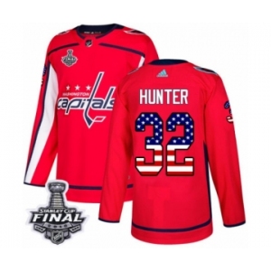 Youth Adidas Washington Capitals #32 Dale Hunter Authentic Red USA Flag Fashion 2018 Stanley Cup Final NHL Jersey