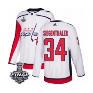 Youth Adidas Washington Capitals #34 Jonas Siegenthaler Authentic White Away 2018 Stanley Cup Final NHL Jersey