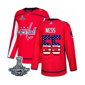 Youth Adidas Washington Capitals #55 Aaron Ness Authentic Red USA Flag Fashion 2018 Stanley Cup Final Champions NHL Jersey