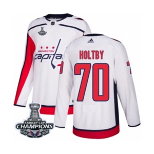 Youth Adidas Washington Capitals #70 Braden Holtby Authentic White Away 2018 Stanley Cup Final Champions NHL Jersey