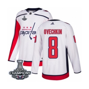 Youth Adidas Washington Capitals #8 Alex Ovechkin Authentic White Away 2018 Stanley Cup Final Champions NHL Jersey