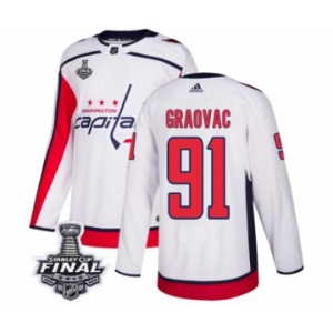 Youth Adidas Washington Capitals #91 Tyler Graovac Authentic White Away 2018 Stanley Cup Final NHL Jersey