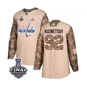 Youth Adidas Washington Capitals #92 Evgeny Kuznetsov Authentic Camo Veterans Day Practice 2018 Stanley Cup Final NHL Jersey
