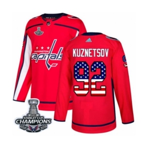 Youth Adidas Washington Capitals #92 Evgeny Kuznetsov Authentic Red USA Flag Fashion 2018 Stanley Cup Final Champions NHL Jersey