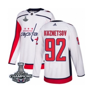 Youth Adidas Washington Capitals #92 Evgeny Kuznetsov Authentic White Away 2018 Stanley Cup Final Champions NHL Jersey