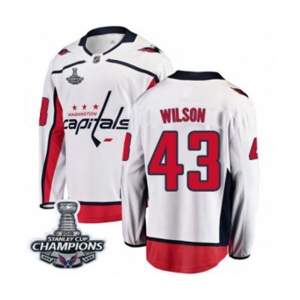 Youth Washington Capitals #43 Tom Wilson Fanatics Branded White Away Breakaway 2018 Stanley Cup Final Champions NHL Jersey
