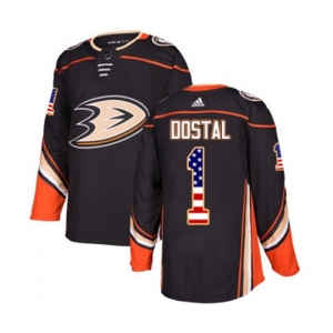 Anaheim Ducks #1 Lukas Dostal Authentic Black USA Flag Fashion Hockey Jersey