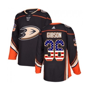 Anaheim Ducks #36 John Gibson Authentic Black USA Flag Fashion Hockey Jersey