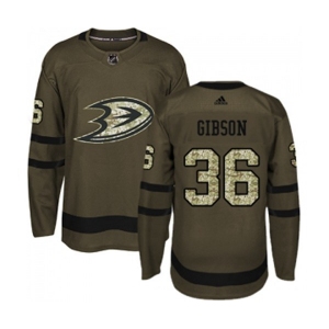 Anaheim Ducks #36 John Gibson Authentic Green Salute to Service Hockey Jersey