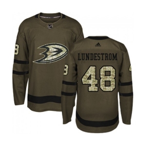 Anaheim Ducks #48 Isac Lundestrom Authentic Green Salute to Service Hockey Jersey