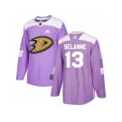 Men Adidas Anaheim Ducks #13 Teemu Selanne Purple Authentic Fights Cancer Stitched NHL Jersey