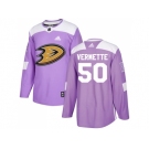 Men Adidas Anaheim Ducks #50 Antoine Vermette Purple Authentic Fights Cancer Stitched NHL Jersey