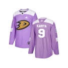 Men Adidas Anaheim Ducks #9 Paul Kariya Purple Authentic Fights Cancer Stitched NHL Jersey