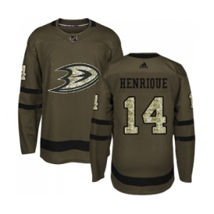 Men's Adidas Anaheim Ducks #14 Adam Henrique Authentic Green Salute to Service NHL Jersey