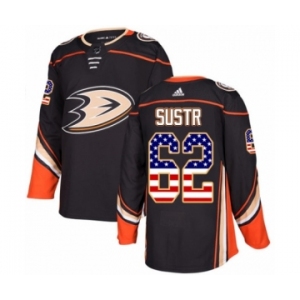 Men's Adidas Anaheim Ducks #62 Andrej Sustr Authentic Black USA Flag Fashion NHL Jersey