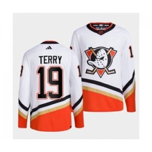 Men's Anaheim Ducks #19 Troy Terry White 2022-23 Reverse Retro Stitched Jersey