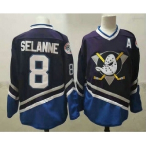 Men's Anaheim Ducks #8 Teemu Selanne 1995-96 Purple CCM Vintage Throwback Jersey