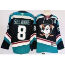 Men's Anaheim Ducks #8 Teemu Selanne Black Teal 2024-25 Stitched Jersey
