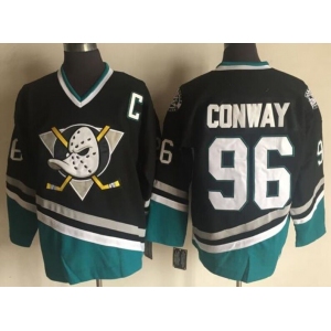 Men's Anaheim Ducks #96 Charlie Conway Mighty Ducks Movie Black Green Ice Hockey Jerseys