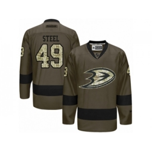 Men's Reebok Anaheim Ducks #49 Sam Steel Authentic Green Salute to Service NHL Jersey