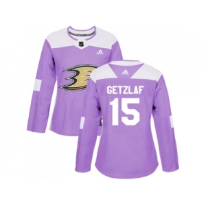 Women Adidas Anaheim Ducks #15 Ryan Getzlaf Purple Authentic Fights Cancer Stitched NHL Jersey