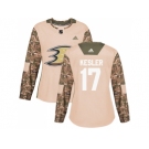 Women Adidas Anaheim Ducks #17 Ryan Kesler Camo Authentic 2017 Veterans Day Stitched NHL Jersey