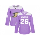 Women Adidas Anaheim Ducks #26 Brandon Montour Purple Authentic Fights Cancer Stitched NHL Jersey