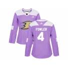 Women Adidas Anaheim Ducks #4 Cam Fowler Purple Authentic Fights Cancer Stitched NHL Jersey