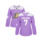 Women Adidas Anaheim Ducks #7 Andrew Cogliano Purple Authentic Fights Cancer Stitched NHL Jersey