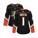 Women Anaheim Ducks #1 Lukas Dostal Authentic Black Home Hockey Jersey