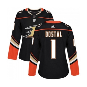 Women Anaheim Ducks #1 Lukas Dostal Authentic Black Home Hockey Jersey