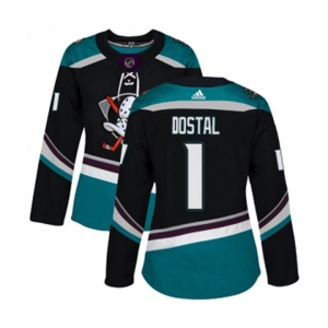 Women Anaheim Ducks #1 Lukas Dostal Authentic Black Teal Alternate Hockey Jersey