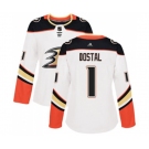 Women Anaheim Ducks #1 Lukas Dostal Authentic White Away Hockey Jersey