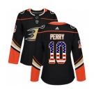 Women Anaheim Ducks #10 Corey Perry Authentic Black USA Flag Fashion Hockey Jersey