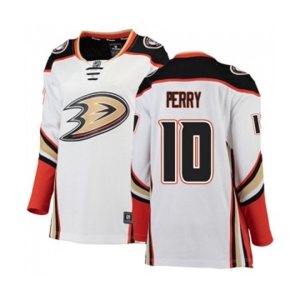 Women Anaheim Ducks #10 Corey Perry Authentic White Away Fanatics Branded Breakaway Hockey Jersey