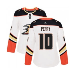 Women Anaheim Ducks #10 Corey Perry Authentic White Away Hockey Jersey