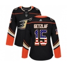 Women Anaheim Ducks #15 Ryan Getzlaf Authentic Black USA Flag Fashion Hockey Jersey