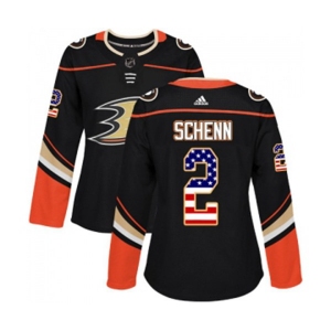 Women Anaheim Ducks #2 Luke Schenn Authentic Black USA Flag Fashion Hockey Jersey