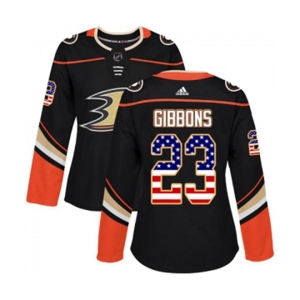 Women Anaheim Ducks #23 Brian Gibbons Authentic Black USA Flag Fashion Hockey