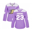 Women Anaheim Ducks #23 Brian Gibbons Authentic Purple Fights Cancer Practice Hockey Jersey