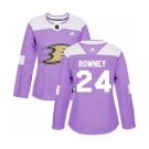 Women Anaheim Ducks #24 Carter Rowney Authentic Purple Fights Cancer Practice Hockey Jersey