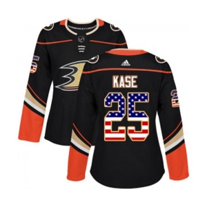 Women Anaheim Ducks #25 Ondrej Kase Authentic Black USA Flag Fashion Hockey Jersey