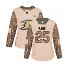 Women Anaheim Ducks #25 Ondrej Kase Authentic Camo Veterans Day Practice Hockey Jersey