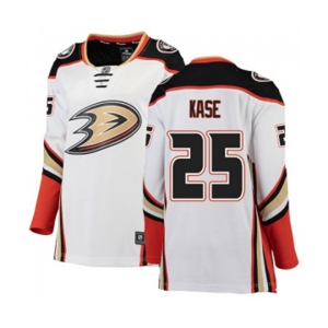 Women Anaheim Ducks #25 Ondrej Kase Authentic White Away Fanatics Branded Breakaway Hockey Jersey