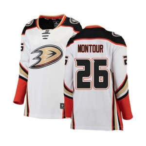 Women Anaheim Ducks #26 Brandon Montour Authentic White Away Fanatics Branded Breakaway Hockey Jersey